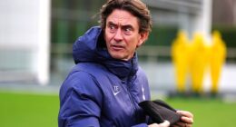 Thomas Frank takes Tottenham training - the Dane has vowed to fight on despite the mounting pressure on him