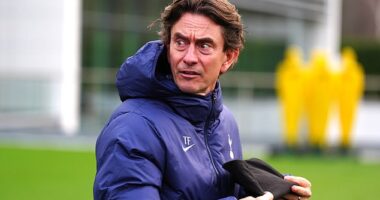 Thomas Frank takes Tottenham training - the Dane has vowed to fight on despite the mounting pressure on him