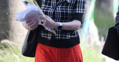 Alice Evans wept in court Thursday as she recounted learning from a lawyer that her husband, Fantastic Four star Ioan Gruffudd, was divorcing her, saying the emotional turmoil drove her to send harassing messages to him and his now-wife online