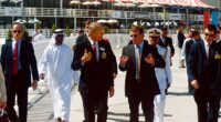 Patrick Nixon, former British ambassador to the United Arab Emirates, said of the then Duke of York's visit to the region in November 2001: 'I was particularly alarmed by some crass and offensive remarks about Saudi Arabia and its oil'. Pictured: Andrew Mountbatten-Windsor (centre right) with Sir Charles Masefield in 2001