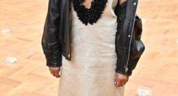 Antia Rani, 48,  looked worlds away from her comfy Countryfile tweed as she turned heads in a racy dress at the Raw Mango show amid London Fashion Week on Monday