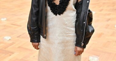 Antia Rani, 48,  looked worlds away from her comfy Countryfile tweed as she turned heads in a racy dress at the Raw Mango show amid London Fashion Week on Monday