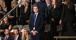 Barron Trump wore a blue tie instead of a traditional MAGA red tie like his father and brothers