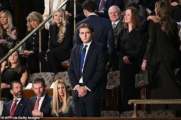 Barron Trump wore a blue tie instead of a traditional MAGA red tie like his father and brothers