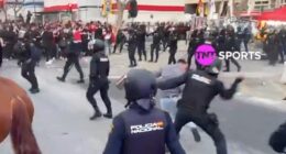 Things got violent outside the Bernabeu on Wednesday as Benfica fans clashed with Spanish riot police