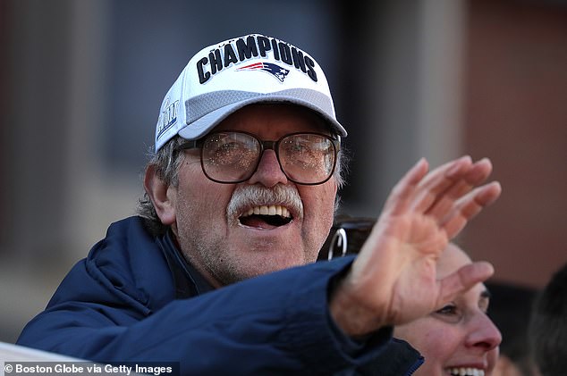 Ernie Adams is seen during one of six Super Bowl parades during his time in Foxborough