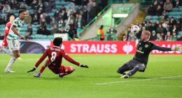 Tiago Tomas rounds off the scoring for Stuttgart with their killer fourth goal at Celtic Park