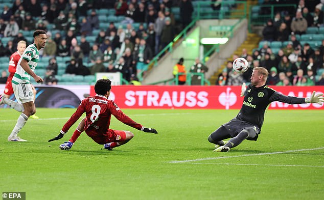 Tiago Tomas rounds off the scoring for Stuttgart with their killer fourth goal at Celtic Park