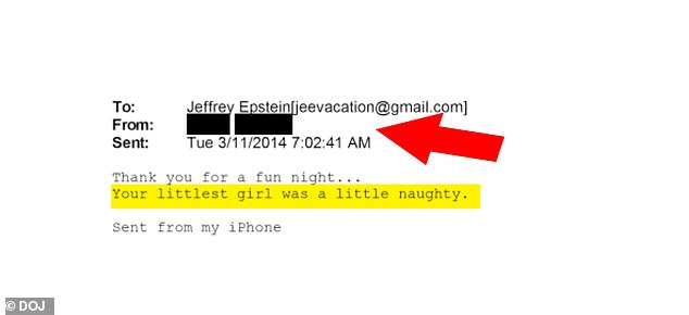 Social media is demanding that the DOJ un-redact the name of someone who sent an email to Jeffrey Epstein saying: 'Your littlest girl was a little naiughty'