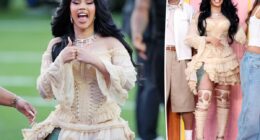 Cardi B makes Super Bowl 2026 halftime show cameo in corset and thigh-high gladiator heels