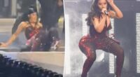 Cardi B takes another tumble on Little Miss Drama Tour, falls through trap door