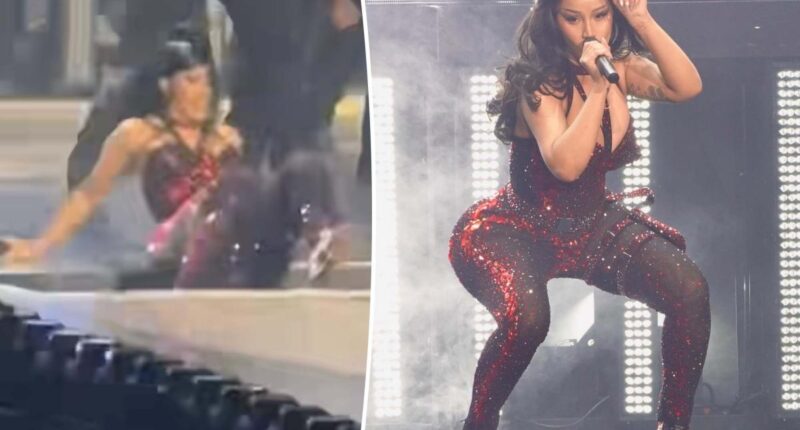 Cardi B takes another tumble on Little Miss Drama Tour, falls through trap door