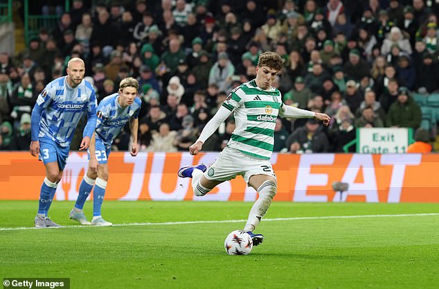 Arne Engels, scoring in the Europa League for Celtic, was wanted by Nottingham Forest
