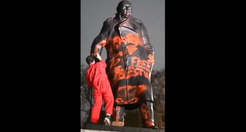 Churchill Statue Vandalized with 'Free Palestine,' 'Zionist War Criminal' Graffiti.