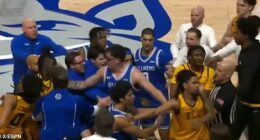 A mass brawl broke out at the end of a clash between Saint Louis and Virginia Commonwealth
