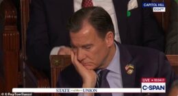 Donald Trump's nearly two hour long State of the Union address appeared to go on too long for a pair of Democrats, including New York Congressman Tom Suozzi (pictured)