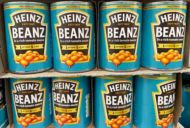 A tin of Heinz beans cost an inflation-adjusted price of £1.02 in the 1970s. Today, the item will often cost customers £1.45 (stock photo)