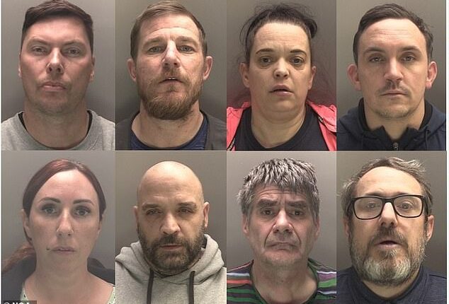 Eight members of a Liverpool drug gang have been sentenced to more than 63 years in prison (Pictured - Paul Lockyer, Stephen Lynch, Julie McCafferty, Paul McCardle, Michelle Higgins, Lee Nugent, James Neary, Christopher Horrocks)