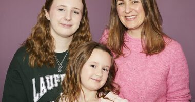 Caroline Roodhouse with daughters Evie and Ada