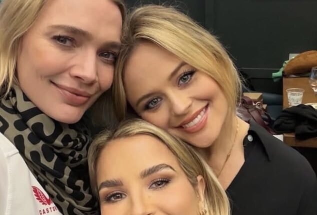 Emily Atack looked in high spirits as she joined Vogue Williams, her husband Spencer Matthews and Jodie Kidd at the Six Nations Championship at Twickenham Stadium on Saturday