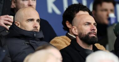 Enzo Maresca (left) was spotted watching Leicester alongside Willy Caballero (right)