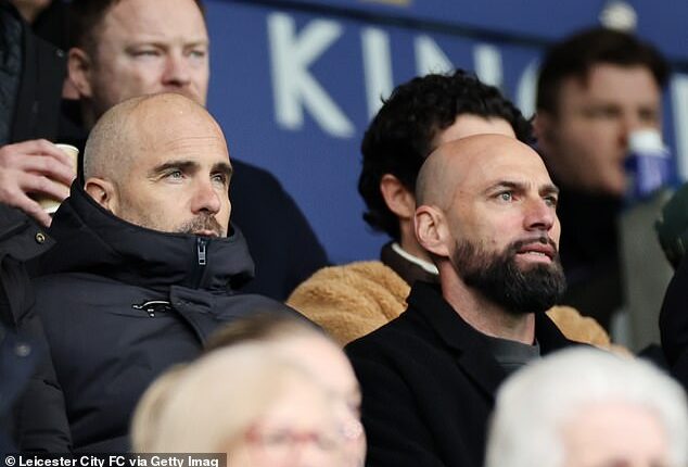 Enzo Maresca (left) was spotted watching Leicester alongside Willy Caballero (right)