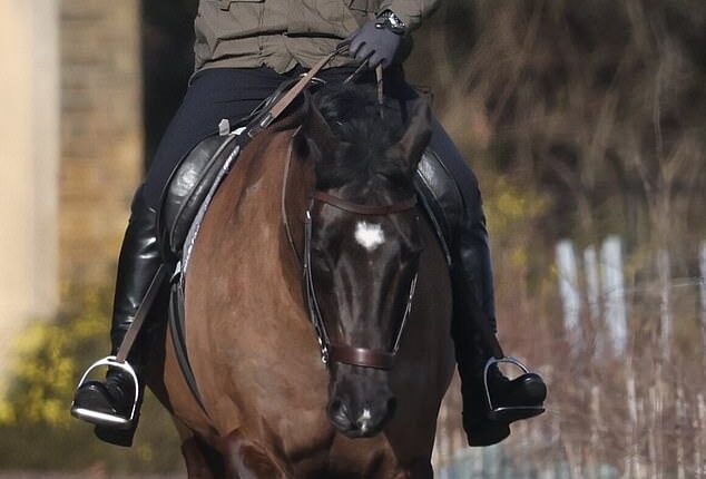 Andrew Mountbatten-Windsor waves to members of the public as he is seen horse riding in Windsor on Saturday morning
