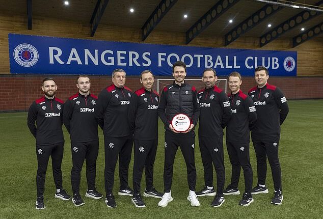 Danny Rohl and his Rangers coaching staff after being awarded manager of the month