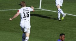 Wellington Phoenix goalie Josh Oluwayemi (bottom right) has gone viral after he made a mind-boggling mistake in his side's 5-0 loss to Auckland on Saturday
