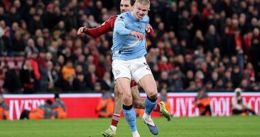 Dominik Szoboszlai pulled back Erling Haaland as the pair chased Rayan Cherki's goalbound shot