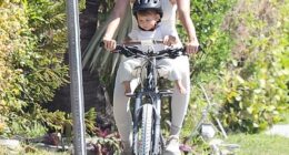 Gisele Bundchen looked perfectly at peace as she set off on another mommy and me bike ride in Miami with her year-old son on Saturday