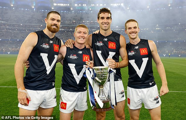 Victoria celebrate after winning the AFL Origin clash against Western Australia in Perth