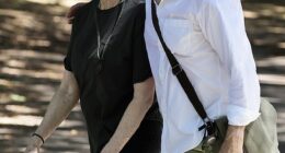 Tom Hanks and wife Rita Wilson put on their walking gear for a low-key stroll around Shark Beach and along the scenic Hermitage Foreshore walking track on Saturday