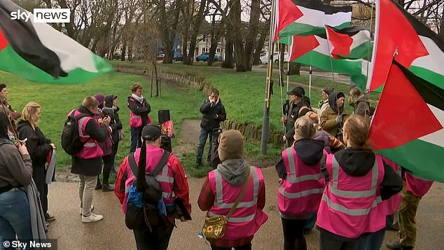 The pro-Palestinian activists gathered in pink high-vis vests ahead of their door knocking and leafletting campaign