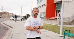 Wearing the same clothes from the night before, when he was arrested for a drunken bar brawl that saw paramedics called, the 39-year-old wandered off into the midday haze along Perdido Street