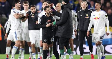 Tensions rose at full-time after Man City's 1-0 win over Leeds as both set of players clashed