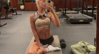 Iris Law showed off her toned physique in skimpy workout gear as she shared a series of snaps to Instagram on Monday