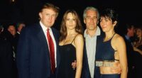 Donald Trump and Melania Trump with Jeffrey Epstein and Ghislaine Maxwell in 2000. Epstein claimed President Trump called Melania 'a hot piece of a**' shortly after he met her for the first time