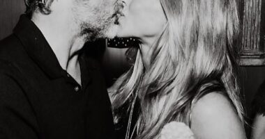 Jennifer Aniston shared a sweet kiss with her Hollywood hypnotist boyfriend Jim Curtis, 50, while celebrating her 57th birthday on Wednesday