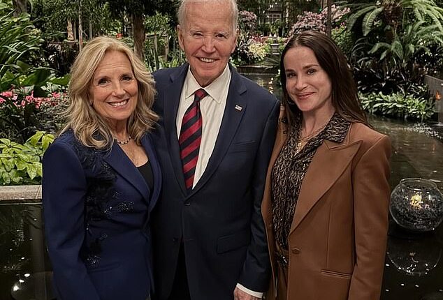Last week, daughter Ashley Biden posted a picture of former President Joe Biden (center) and First Lady Jill Biden (left) at a Biden Presidential Library Board dinner held at Longwood Gardens outside of Philadelphia