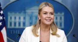 White House press secretary Karoline Leavitt is photographed at a press briefing on Tuesday. This month she's twice shared criticism of Bad Bunny, but she sampled his most popular song in her New Year's Eve Instagram post