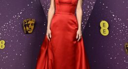 Kate Hudson channelled Old Hollywood in an elegant red Prada gown as she lead the glamorous red carpet arrivals at the 2026 British Academy Film Awards on Sunday