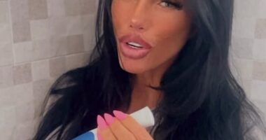 Katie Price took to her Instagram Stories with a pregnancy test on Monday after claiming she was 'having a child' with new husband Lee Andrews