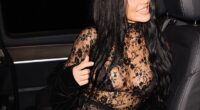 Kim Kardashian flashed her $48 Skims 'Micro Triangle Bralette' beneath a completely sheer ensemble for her date with rumored boyfriend Lewis Hamilton at Aqua Kyoto in Paris on Sunday night