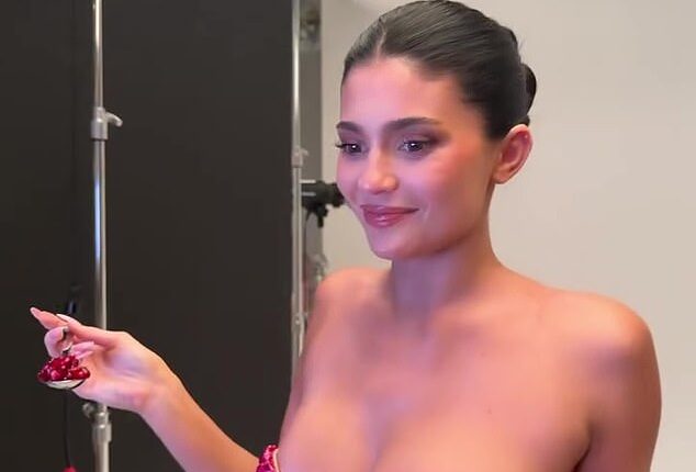 Kylie Jenner took things up a notch on her latest shoot as she posed in a bra made of pomegranate seeds alongside a sheer nude body