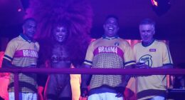 Carlo Ancelotti (far right) was seen enjoying himself at Rio Carnival alongside Brazil legend Ronaldo (centre right), Denilson (far left) and Brazilian television presenter Sabrina Sato