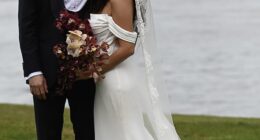 Married At First Sight intruder bride and groom Joel Moses and Juliette Chae looked thrilled with their match in exclusive photos of the couple's harbourside nuptials