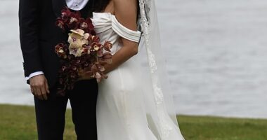Married At First Sight intruder bride and groom Joel Moses and Juliette Chae looked thrilled with their match in exclusive photos of the couple's harbourside nuptials