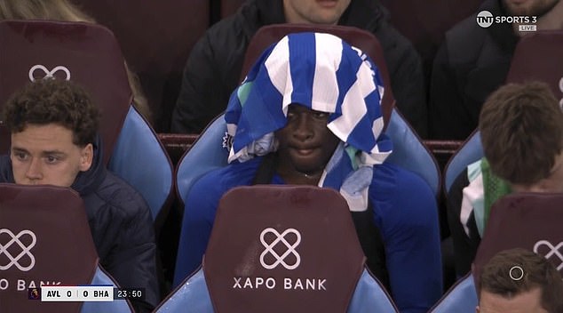 Carlos Baleba appeared inconsolable after being taken off midway through the first half