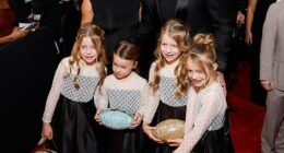 The Rams' Matthew Stafford arrives at the NFL honors with his family before winning MVP